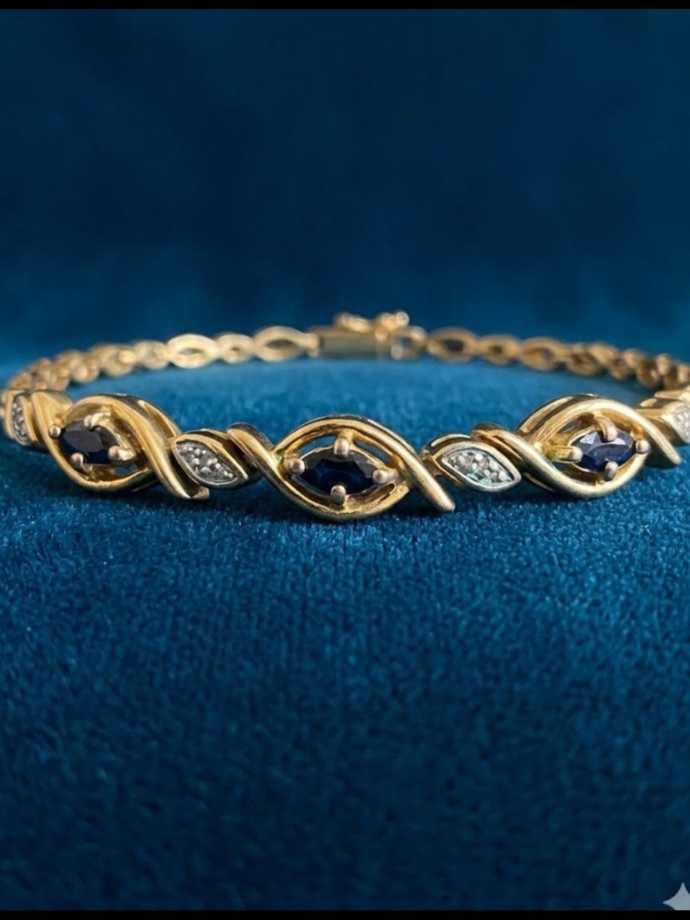 Ross Simons 18k Gold over 925 Sterling Silver Blue Sapphire Link Bracelet